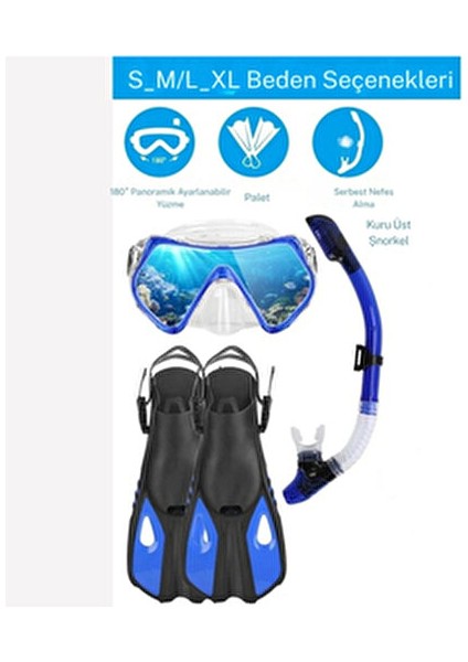 Paletli Şnorkel Seti Tüplü Dalış Ekipmanları Yüzgeç Dalış Gözlüğü Seti 37-41(S-M)42-47(L-Xl) fiyatları