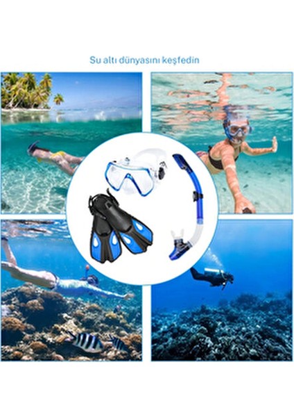 Paletli Şnorkel Seti Tüplü Dalış Ekipmanları Yüzgeç Dalış Gözlüğü Seti 37-41(S-M)42-47(L-Xl)