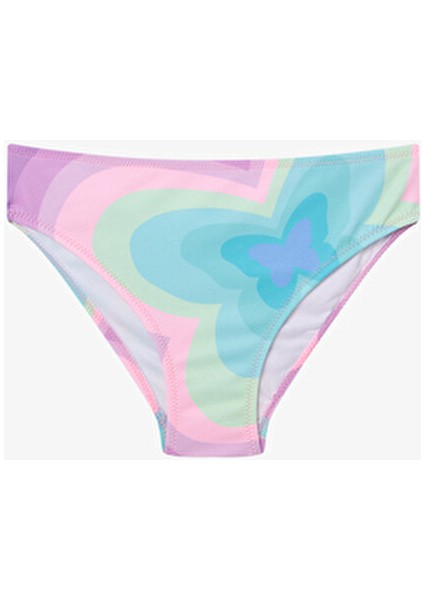 Kız Çocuk Halter Yaka Bikini Takımı Çok Renkli Kelebek Motifli Eğlenceli Tasarım