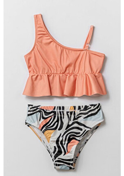 Fırfır Detaylı Tek Omuz Kız Çocuk Bikini Takım