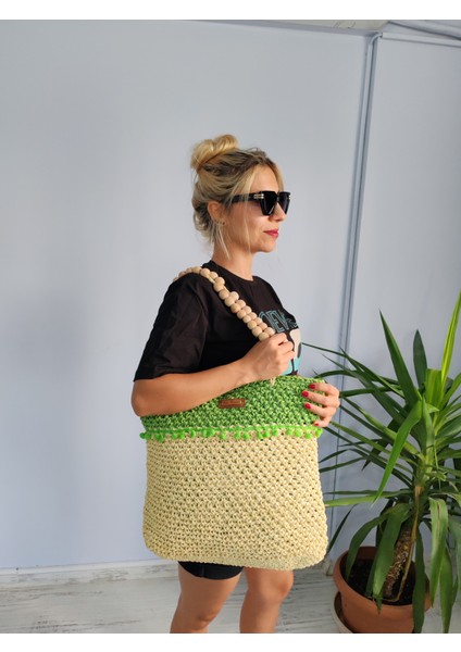 El Yapımı Ekru Yeşil Örgü Kol ve Omuz Çantası modelleri