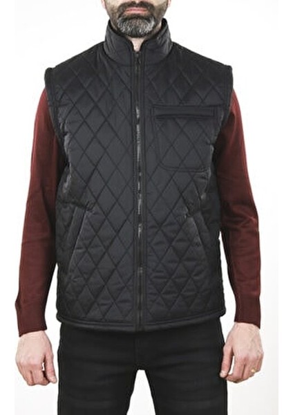 Erkek Siyah Cepli Içi Polarlı Rahat Kalıp Kapitone Şişme Yelek