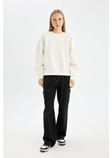 Coool Oversize Geniş Kalıp Bisiklet Yaka Kalın Basic Düz Sweatshirt A4177AX23WN fiyatları