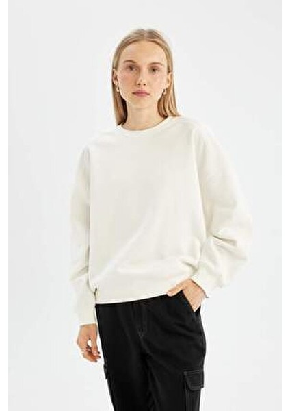 Coool Oversize Geniş Kalıp Bisiklet Yaka Kalın Basic Düz Sweatshirt A4177AX23WN modelleri