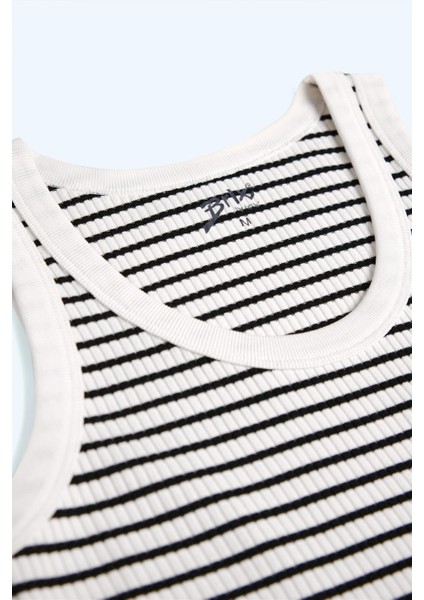 Kadın Fitilli Kolsuz T-Shirt Çizgili Renk modelleri