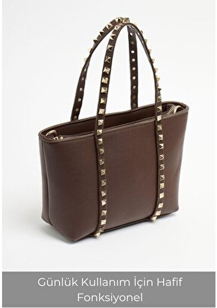 Kahverengi Kadın Zımba Detaylı Pu Deri Tokalı El ve Omuz Çantası fiyatları