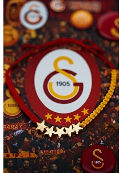 5 Yıldızlı Hematit Galatasaray Sarı & Kırmızı Taraftar Bilekliği – (El Yapımı Ayarlanabilir Makrome)