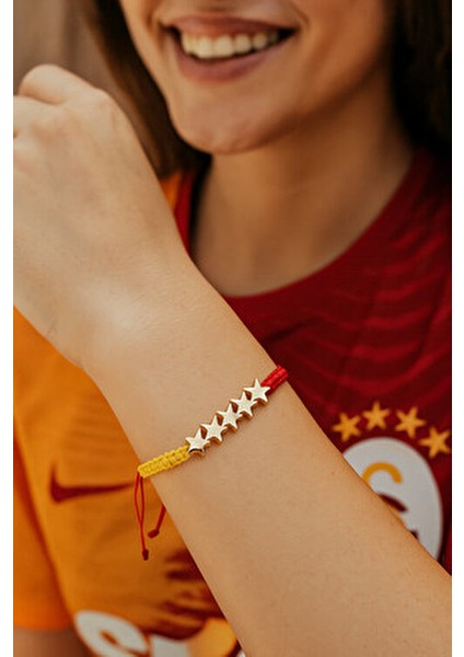 5 Yıldızlı Hematit Galatasaray Sarı & Kırmızı Taraftar Bilekliği – (El Yapımı Ayarlanabilir Makrome) modelleri