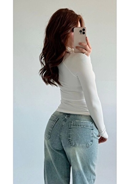 Basic Slim Fit Fermuarlı Bluz Düz Desenli Uzun Kol Beyaz Renk Kumaş indirimleri