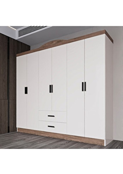 Bianca 6 Kapılı 2 Çekmeceli Gardrop Geniş Dolap & Elbise Dolabı Atlantik Çam & Beyaz modelleri