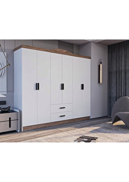 Bianca 6 Kapılı 2 Çekmeceli Gardrop Geniş Dolap & Elbise Dolabı Atlantik Çam & Beyaz fırsatları