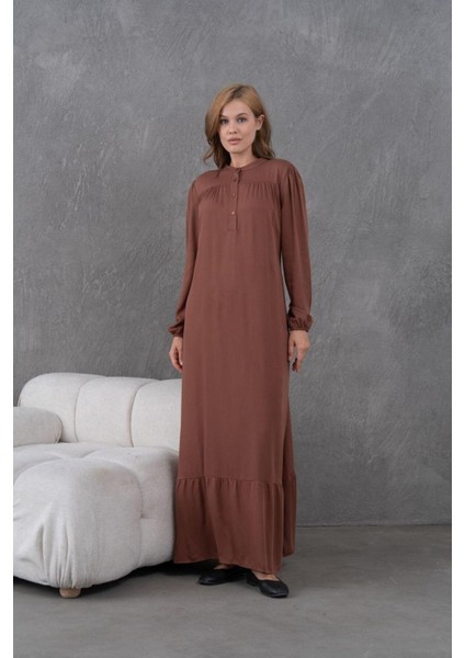 Kadın Tesettüre Uygun Uzun Kol Beli Bağcıklı Maxi Boy Rahat Büyük Beden Şık Pamuk Elbise fiyatları