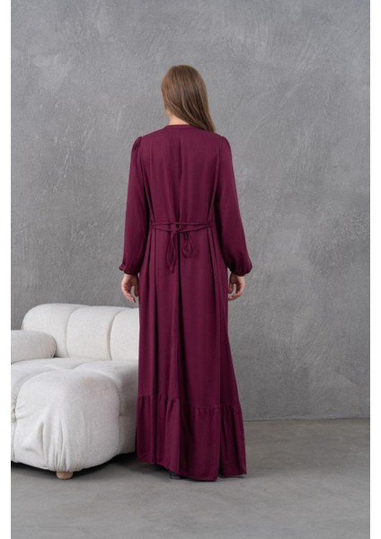 Kadın Tesettüre Uygun Uzun Kol Beli Bağcıklı Maxi Boy Rahat Büyük Beden Şık Pamuk Elbise modelleri