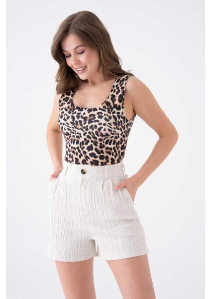 Kadın Pamuk Keten Kendinden Dokulu Yazlık Spor Şık Maya Keten Şort modelleri