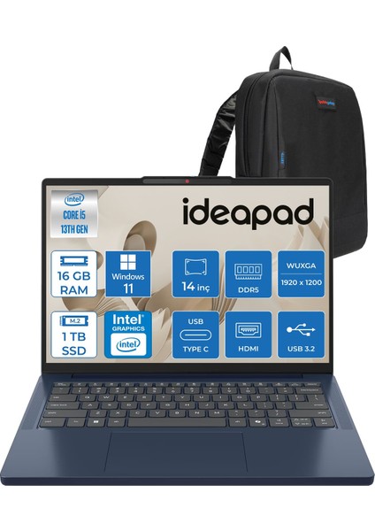 Ideapad Slim 3 14IRH10 Intel Core I5 13420H 16GB 1tb SSD Windows 11 Pro 14" Wuxga (1920X1200) OLED Displayhdr 400NITS Taşınabilir Bilgisayar IP83K0001GTRP03 + Zetta Çanta