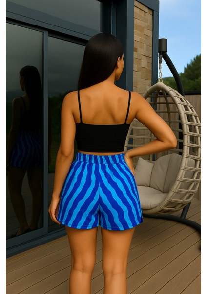 Kadın Yüksek Bel Beli Lastikli Desenli Etek Görünümlü Spor Şık Şort fiyatları