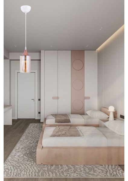 Sarmal Tekli Modern Sarkıt Avize – Bal Camlı, Beyaz Gövde, Bakır Hunili modelleri