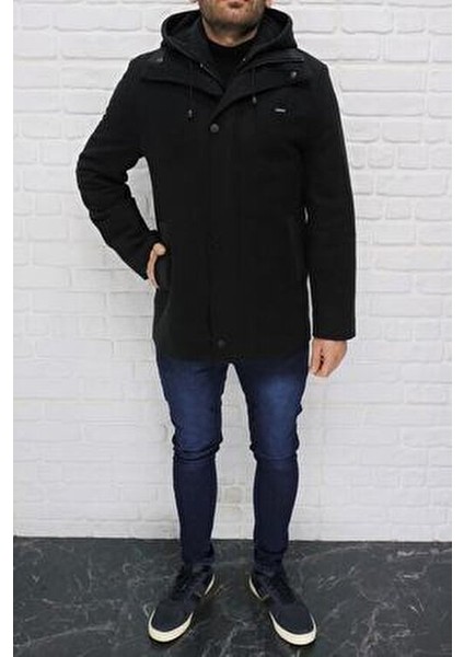 Erkek Siyah Kapüşonlu Yün Karışımlı Kaşe Kaba fırsatları