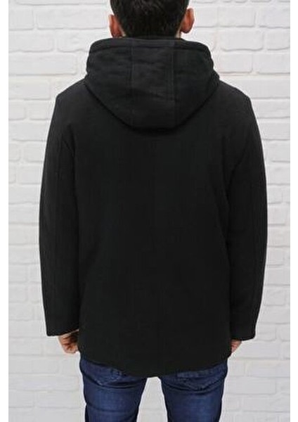 Erkek Siyah Kapüşonlu Yün Karışımlı Kaşe Kaba indirimleri