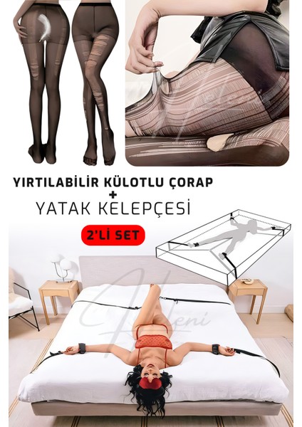 Yırtılabilir Transparan Çorap ve BDSM Fantazi Yatak Kelepçesi – Çiftler İçin Sex Seti / Siyah