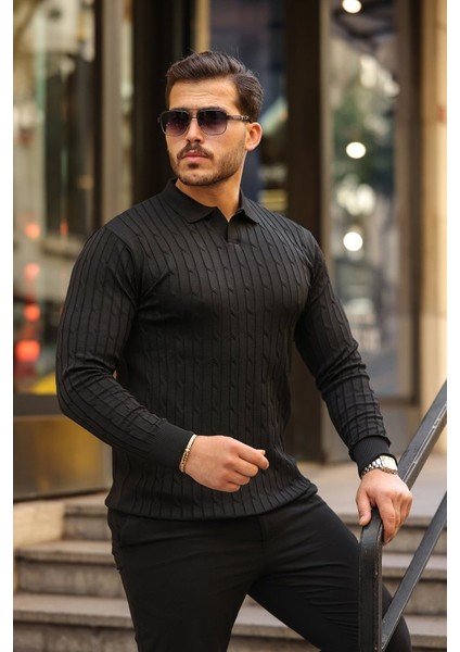 Erkek Saç Örgü Desen Uzun Kollu Triko