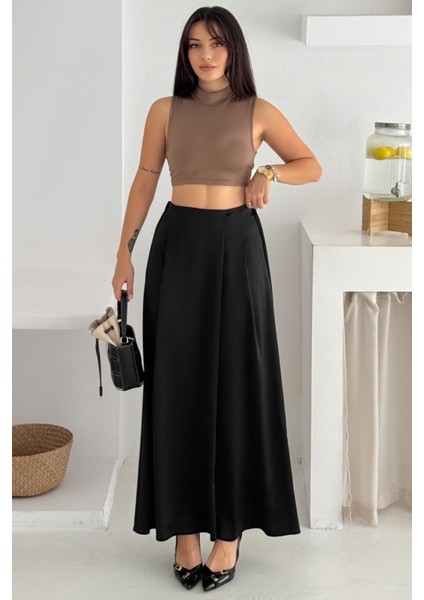 Kadın Saten Volanlı Uzun Etek – Akıcı & Zarif Stil modelleri