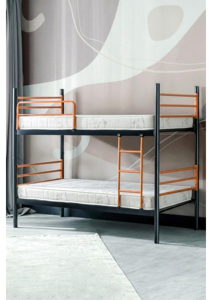 Einstein Metal Ranza + 2 Adet Bambo Yatak – 90X190 cm | Tek Kişilik Yataklı Ayrılabilir Metal Ranza