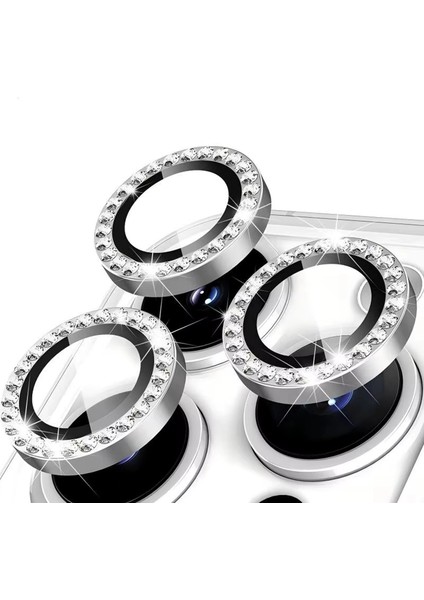 iPhone 17 Pro ile Uyumlu Elmas Taşlı Kamera Camı Lens Koruyucu Halka Seti - FC1126