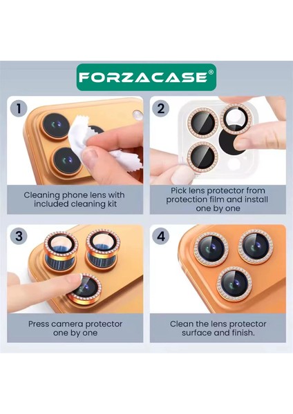 iPhone 17 Pro ile Uyumlu Elmas Taşlı Kamera Camı Lens Koruyucu Halka Seti - FC1126 indirimleri