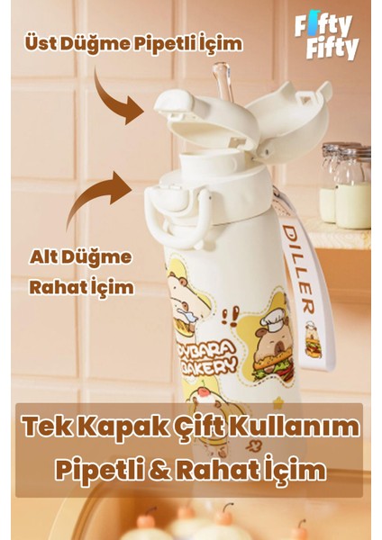 Dıller 600 ml Tek Kapak Çift Kullanım Pipetli/pipetsiz Taşıma El Askılı Vacum Cup/çelik Termos -FFD9361-600 fiyatları