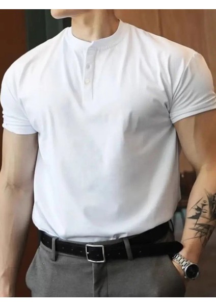 Erkek Kısa Kollu Hakim Yaka Önü Düğmeli Viskon Bluz