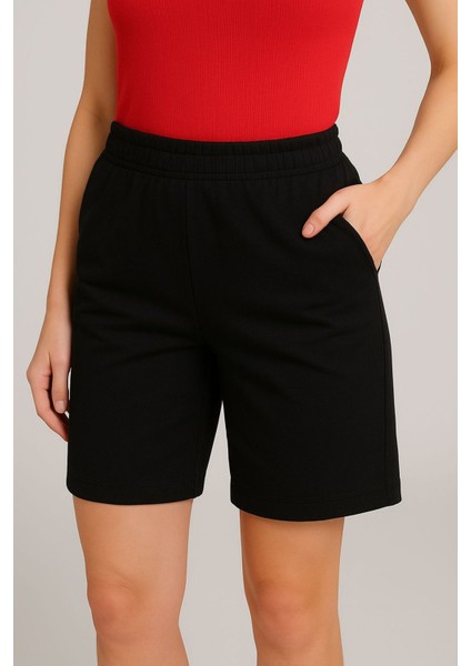 Kadın Beli Lastikli Yüksek Bel Iki Cepli Şehir Boy Yazlık Şort modelleri