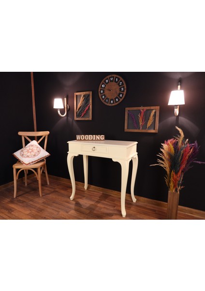 Wooding 90 cm Çekmeceli Masif Krem Dresuar