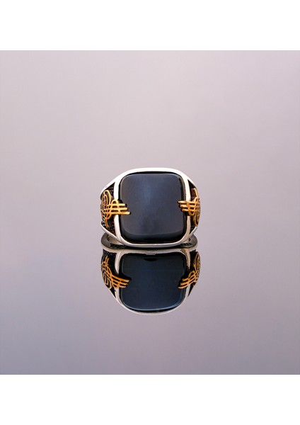 El Yapımı 925 Ayar Gümüş Siyah Oniks Taşlı Osmanlı Stil Erkek Yüzük Parmağa Göre Ayarlanır 10.95 gr