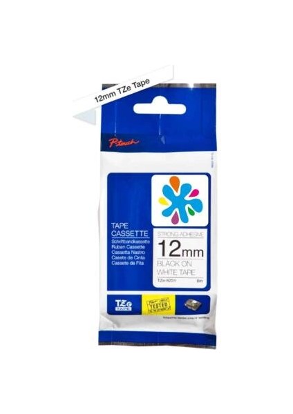 TZE-S231 Beyaz Üzerine Siyah Muadil Etiket Şeridi