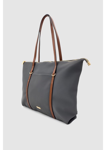 Velie Paraşüt Kumaş Şeritli Shopper Çanta Gri-Taba modelleri