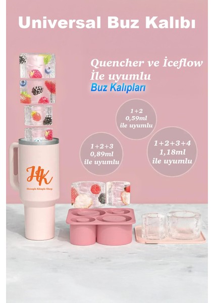 Quencher ve Iceflow Uyumlu 20-30-40 Oz Aksesuar 4 Bölmeli Kapaklı Silikon Buz Kalıbı fiyatları