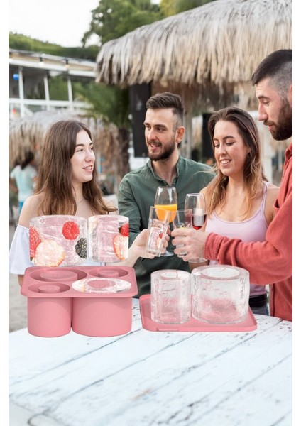 Quencher ve Iceflow Uyumlu 20-30-40 Oz Aksesuar 4 Bölmeli Kapaklı Silikon Buz Kalıbı