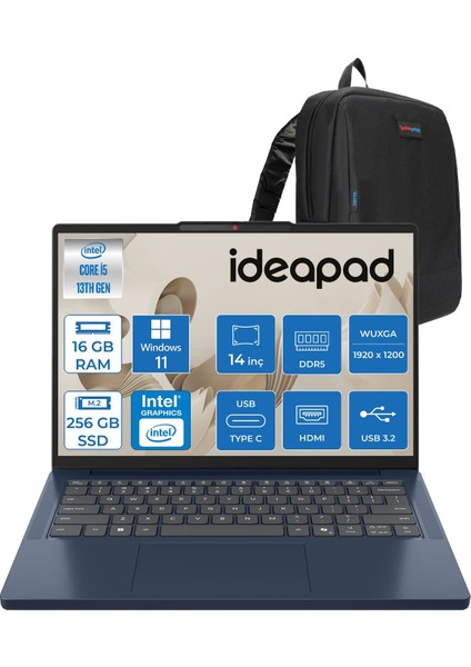 Ideapad Slim 3 14IRH10 Intel Core I5 13420H 16GB 256GB SSD Windows 11 Pro 14" Wuxga (1920X1200) OLED Displayhdr 400NITS Taşınabilir Bilgisayar IP83K0001GTRP01 + Zetta Çanta