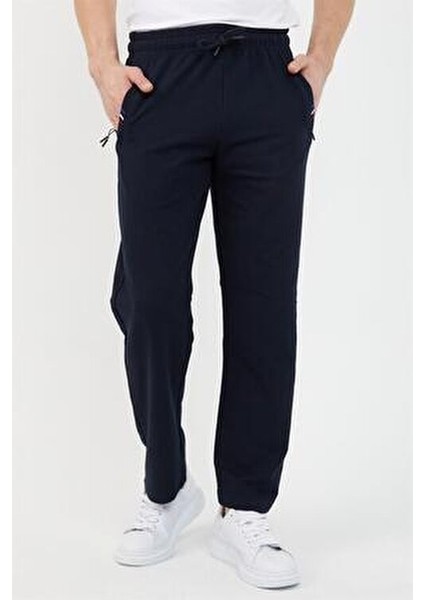 Lacivert Erkek Fermuar Cep Nakış Detaylı Düz Paça Rahat Kesim Premium Kumaş Eşofman Altı fiyatları