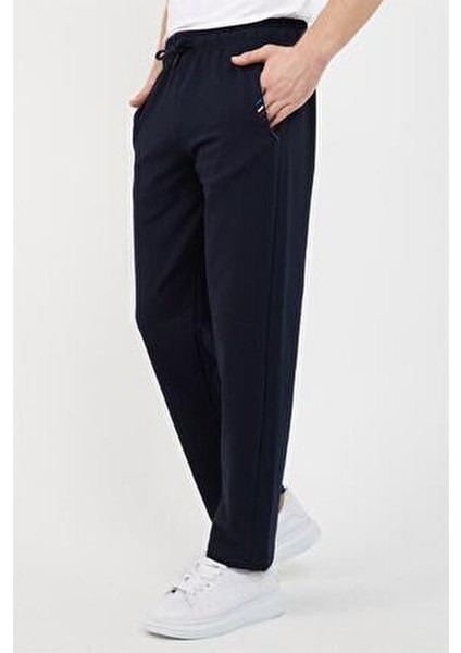 Lacivert Erkek Fermuar Cep Nakış Detaylı Düz Paça Rahat Kesim Premium Kumaş Eşofman Altı modelleri