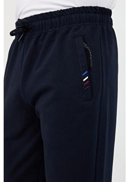 Lacivert Erkek Fermuar Cep Nakış Detaylı Düz Paça Rahat Kesim Premium Kumaş Eşofman Altı fırsatları