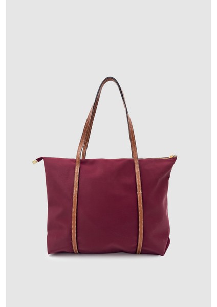 Velie Paraşüt Kumaş Şeritli Shopper Çanta Bordo-Taba fiyatları