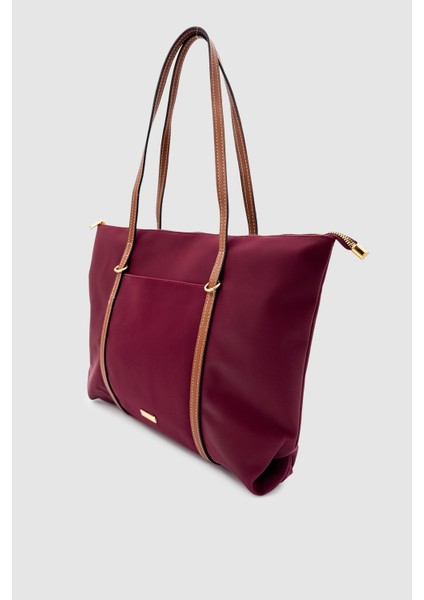 Velie Paraşüt Kumaş Şeritli Shopper Çanta Bordo-Taba modelleri