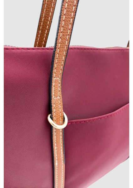 Velie Paraşüt Kumaş Şeritli Shopper Çanta Bordo-Taba fırsatları