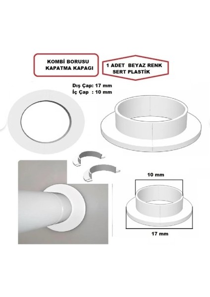 Kombi Baca Borusu Kapağı /baca Kapağı 17*10 mm 1 Adet Beyaz Renk Sert Plastik (Iki Parça Geçme) fırsatları