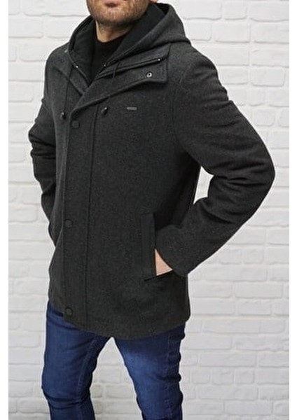 Kapüşonlu Yün Karışımlı Kaban Kadınlar İçin Casual Stil Füme Renk fiyatları