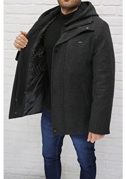 Kapüşonlu Yün Karışımlı Kaban Kadınlar İçin Casual Stil Füme Renk modelleri