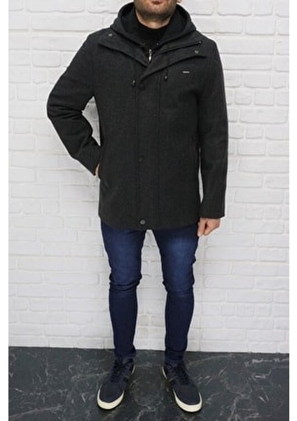 Kapüşonlu Yün Karışımlı Kaban Kadınlar İçin Casual Stil Füme Renk fırsatları