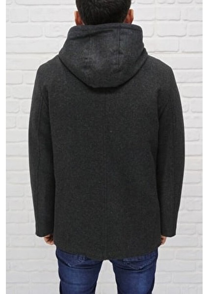 Kapüşonlu Yün Karışımlı Kaban Kadınlar İçin Casual Stil Füme Renk